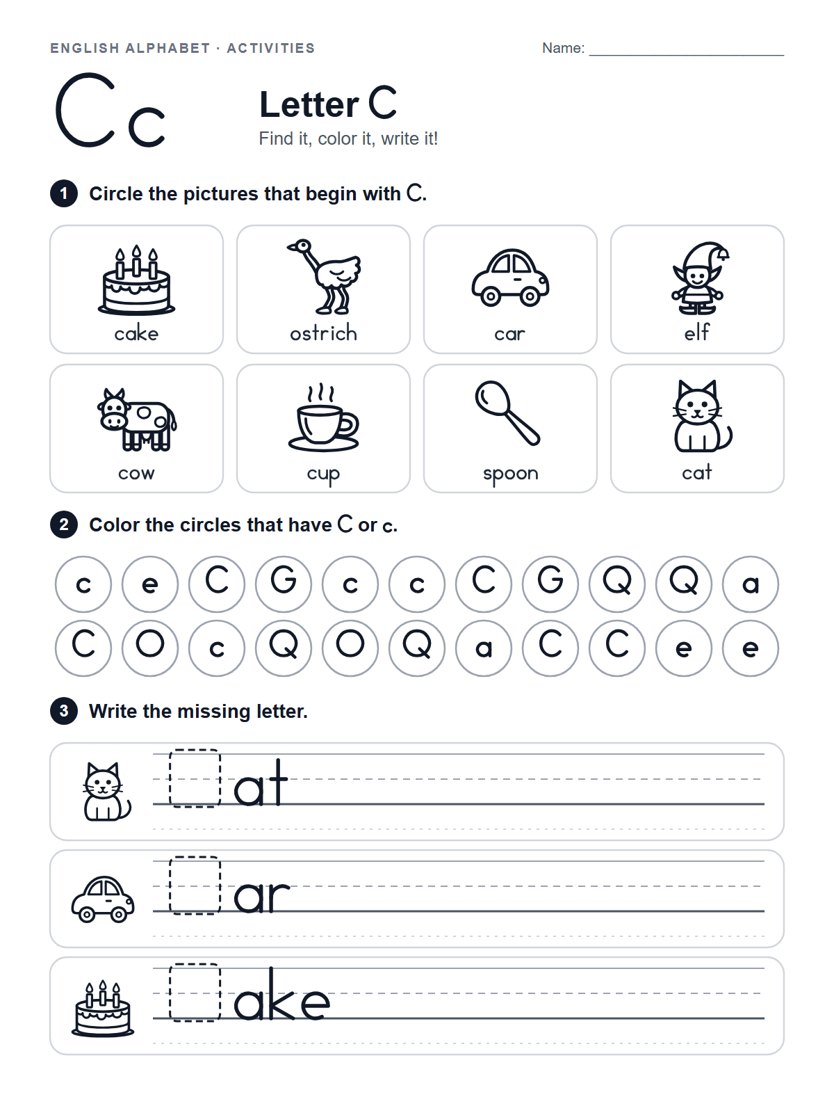 Letter C Worksheet — printable worksheet