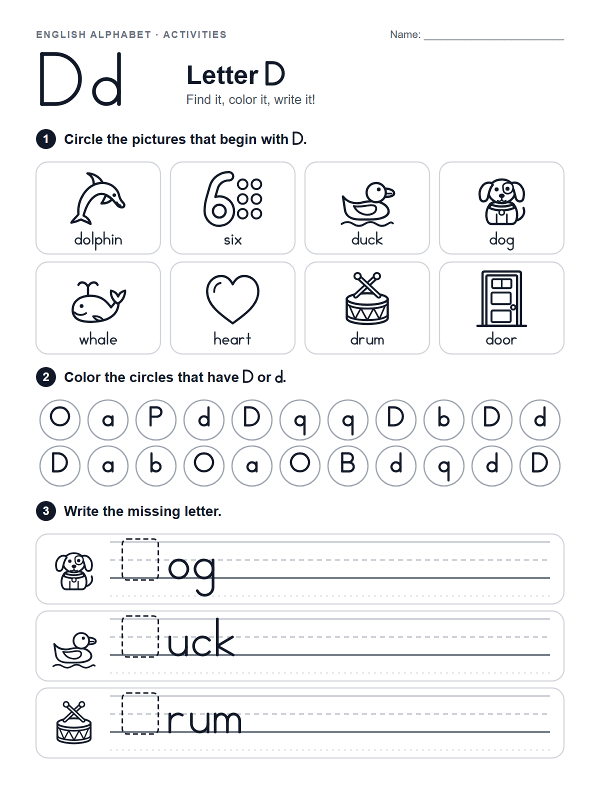 Letter D Worksheet — printable worksheet