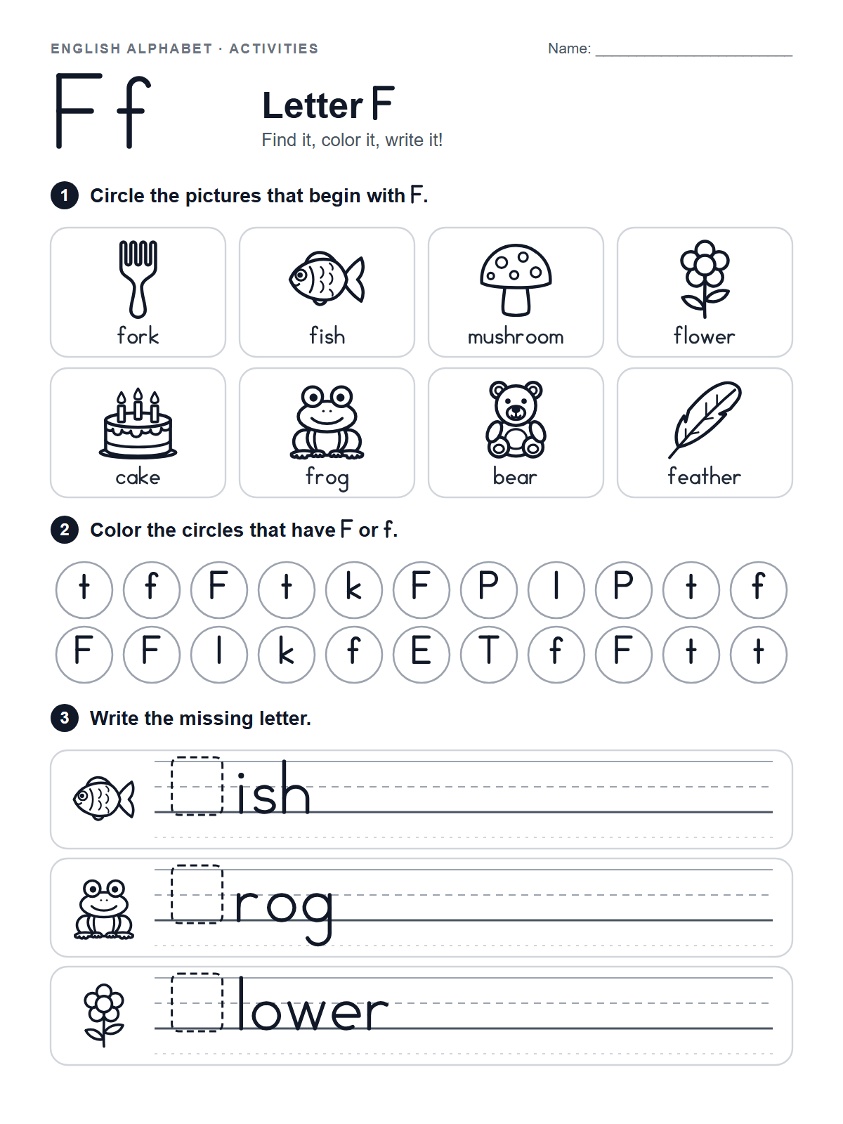 Letter F Worksheet — printable worksheet