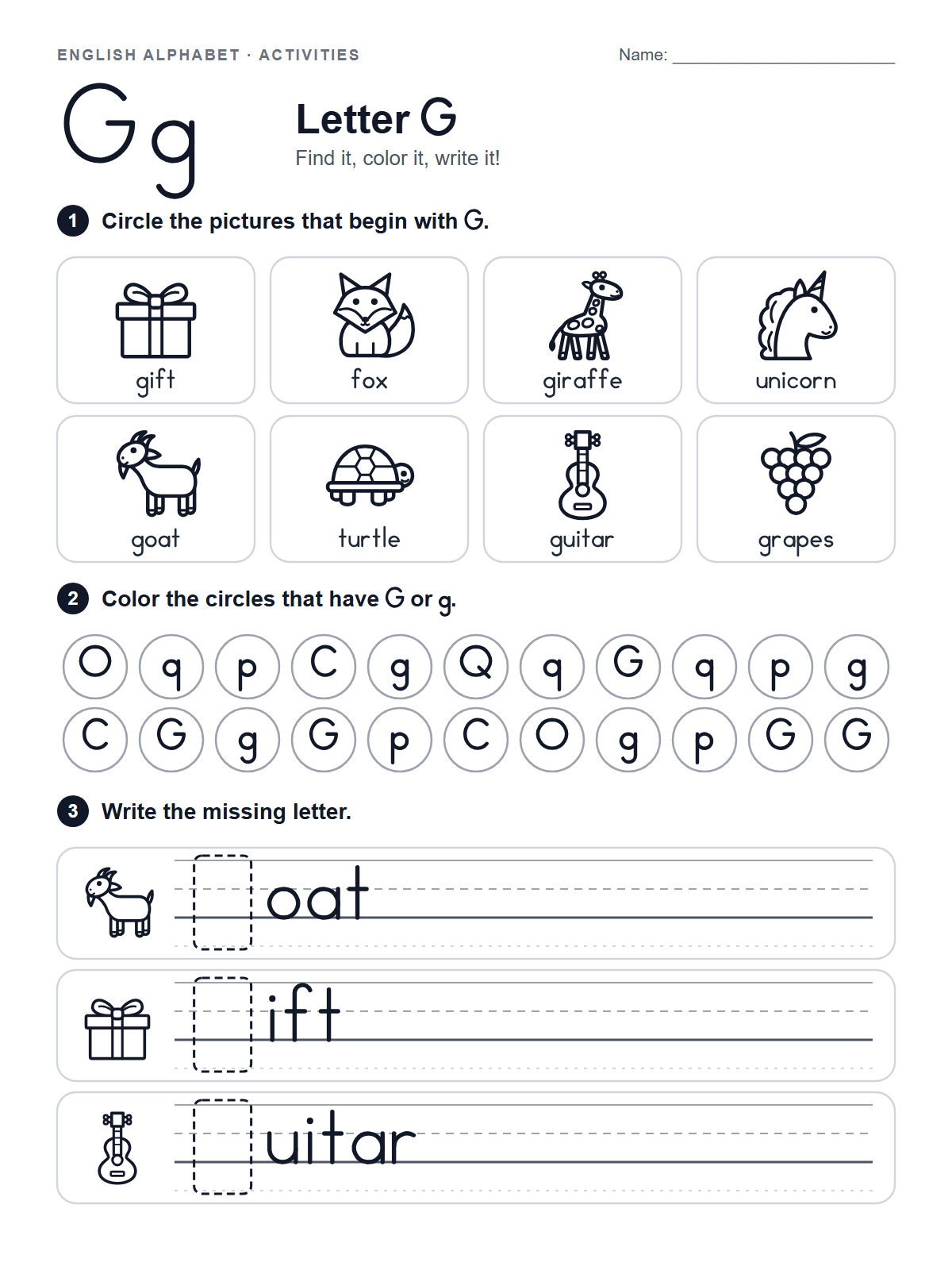Letter G Worksheet — printable worksheet