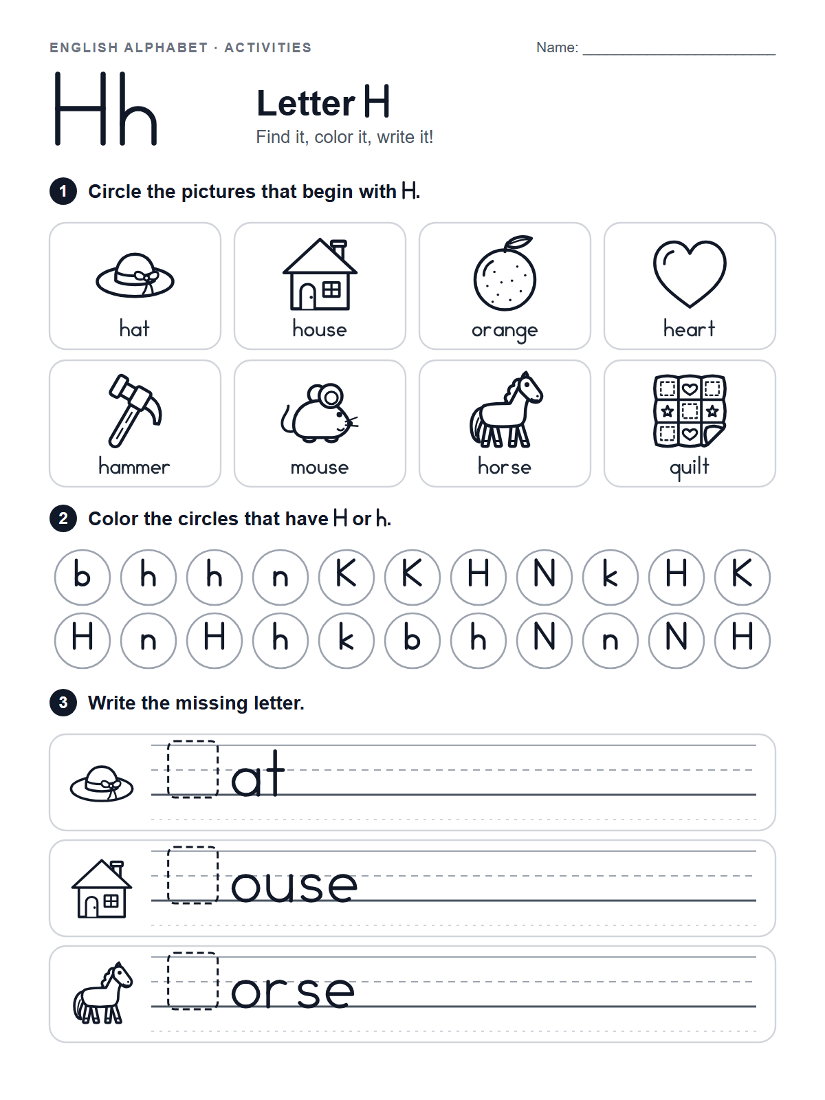 Letter H Worksheet — printable worksheet
