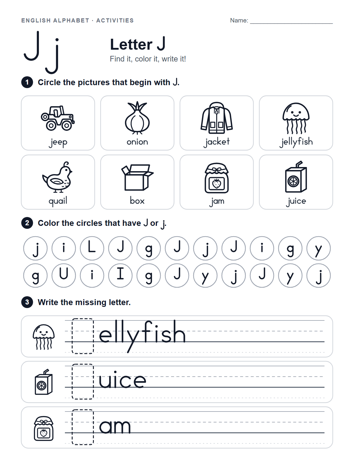 Letter J Worksheet — printable worksheet