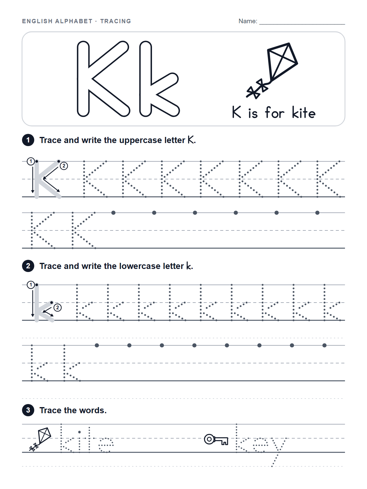 Letter K Tracing Worksheet — printable worksheet