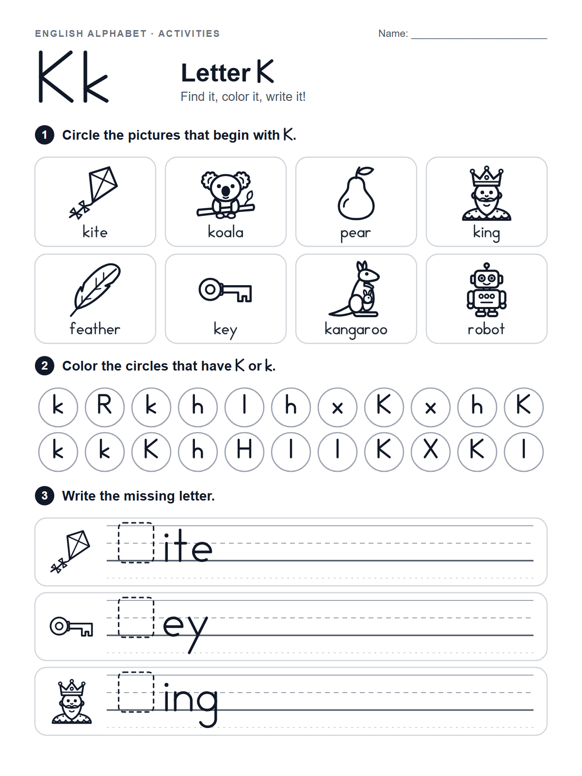 Letter K Worksheet — printable worksheet