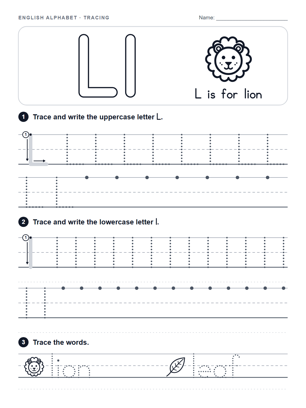 Letter L Tracing Worksheet — printable worksheet