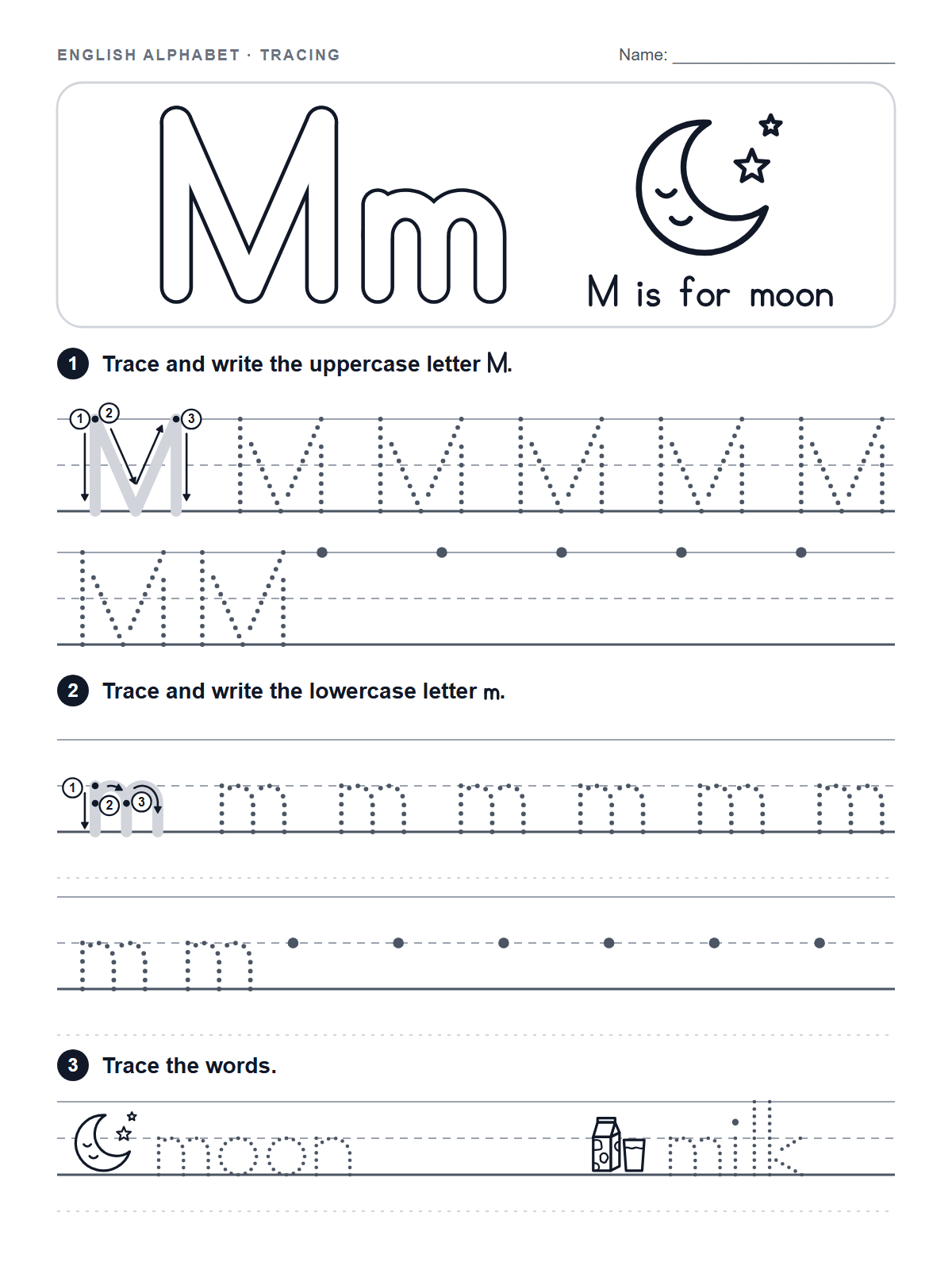 Letter M Tracing Worksheet — printable worksheet