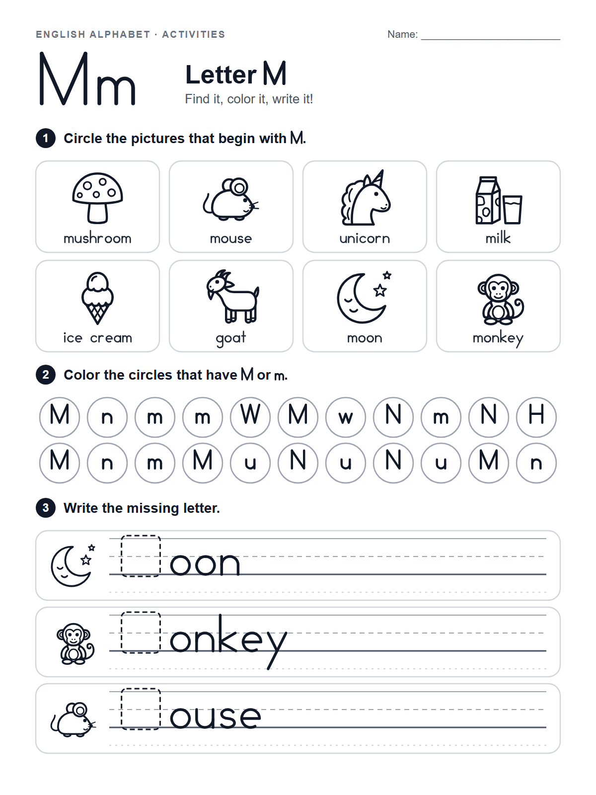 Letter M Worksheet — printable worksheet