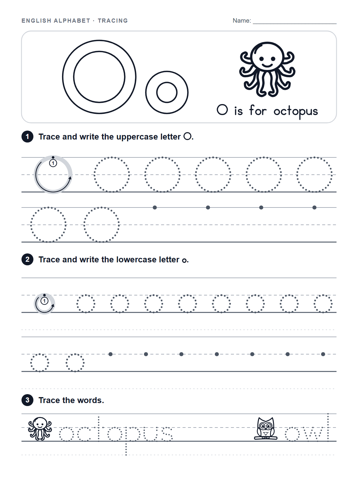 Letter O Tracing Worksheet — printable worksheet