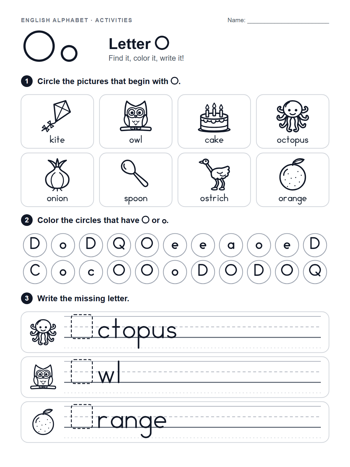 Letter O Worksheet — printable worksheet