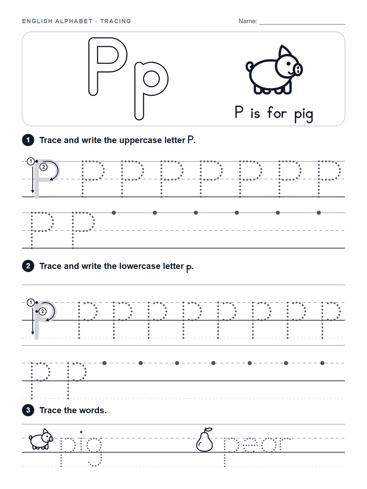 Letter P Tracing Worksheet — printable worksheet