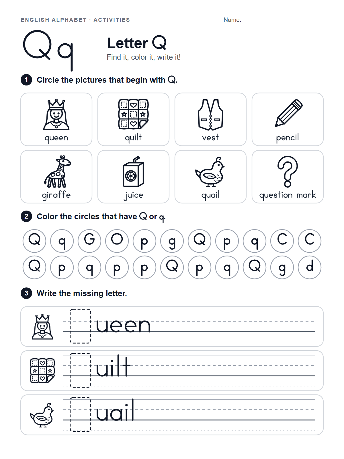 Letter Q Worksheet — printable worksheet