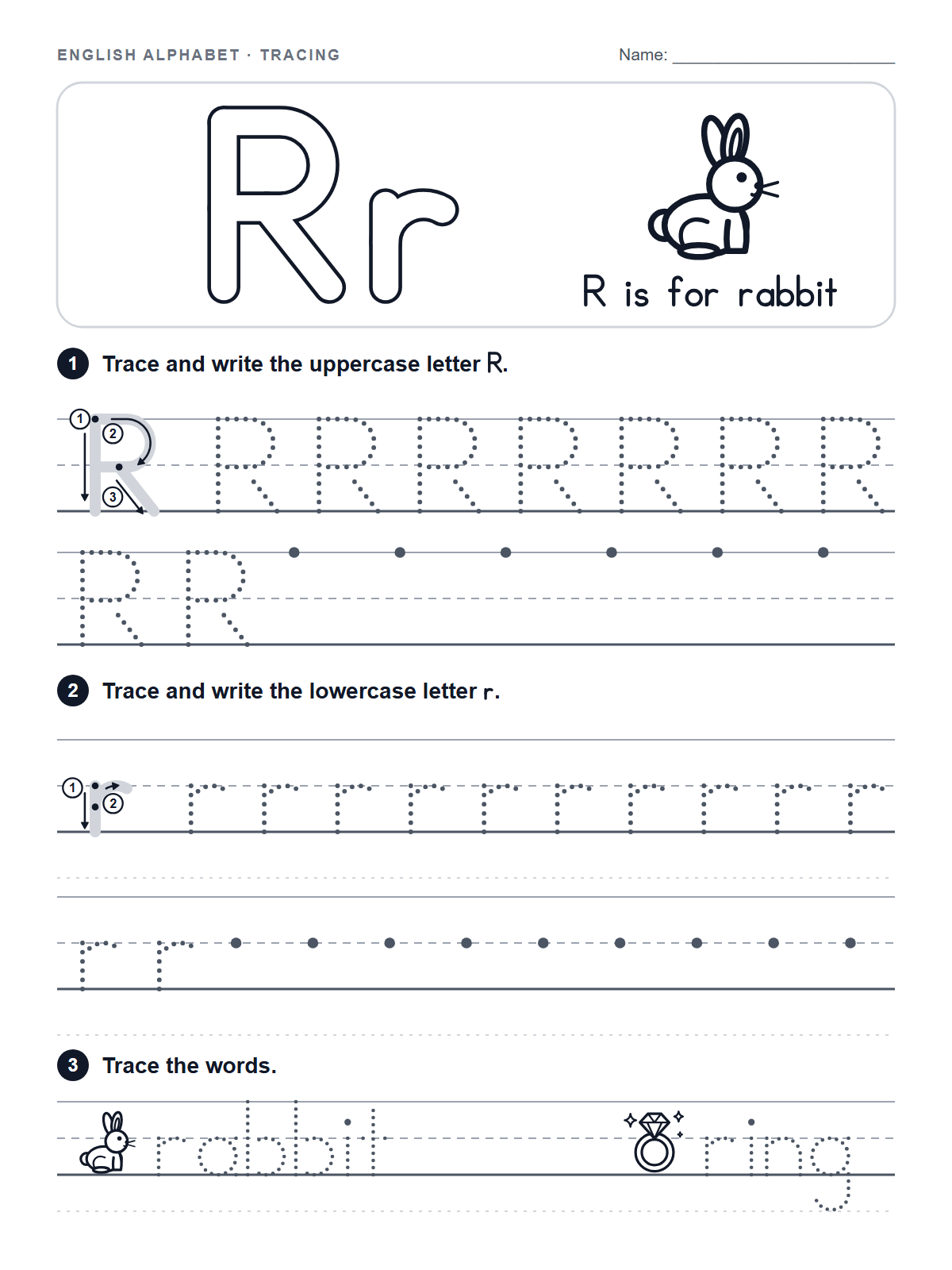 Letter R Tracing Worksheet — printable worksheet