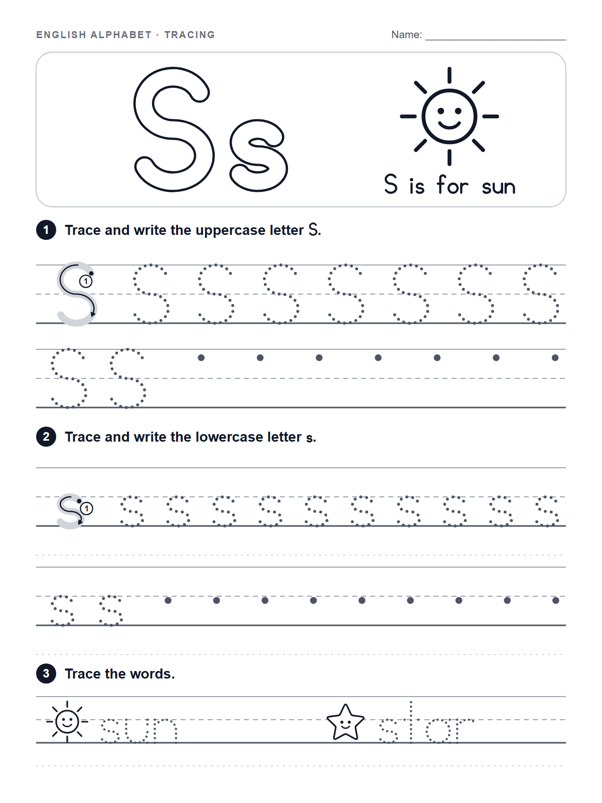 Letter S Tracing Worksheet — printable worksheet