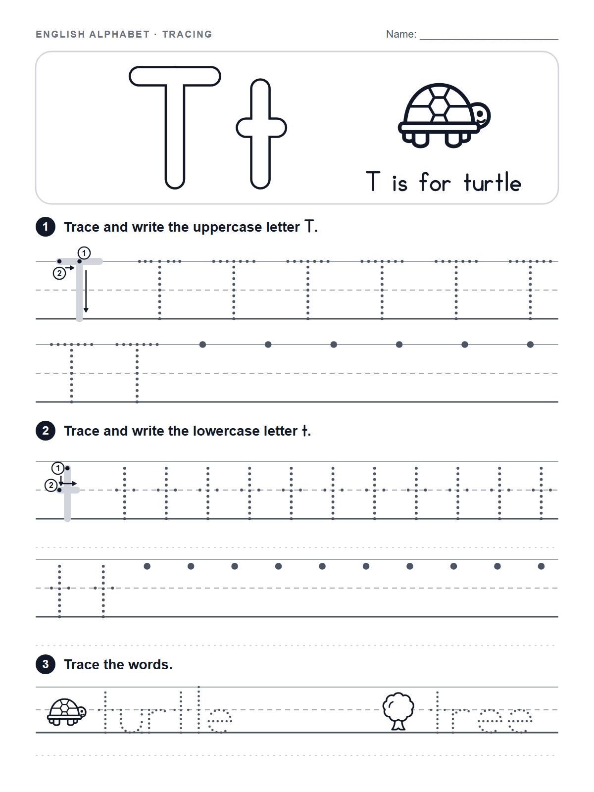 Letter T Tracing Worksheet — printable worksheet