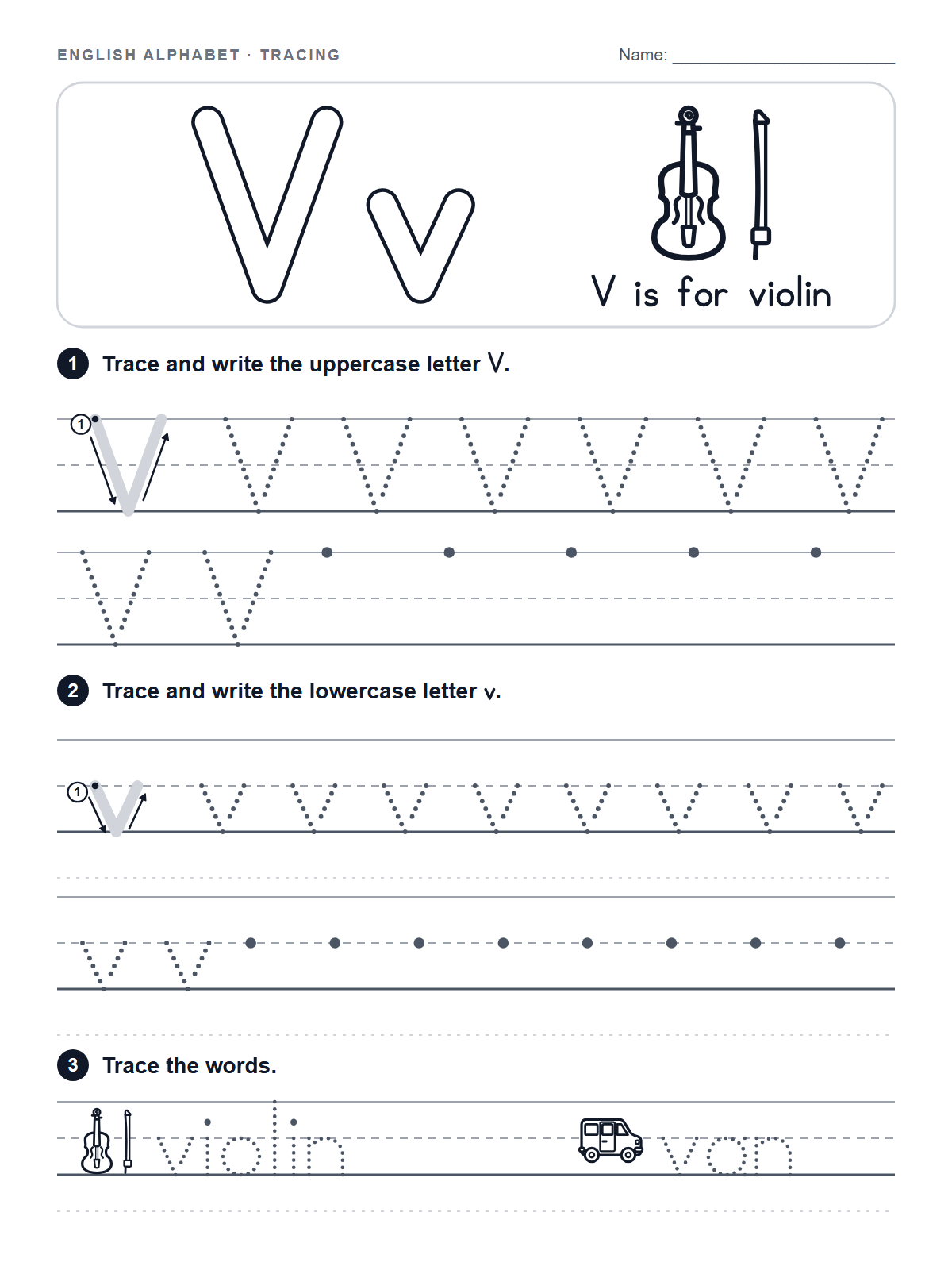 Letter V Tracing Worksheet — printable worksheet