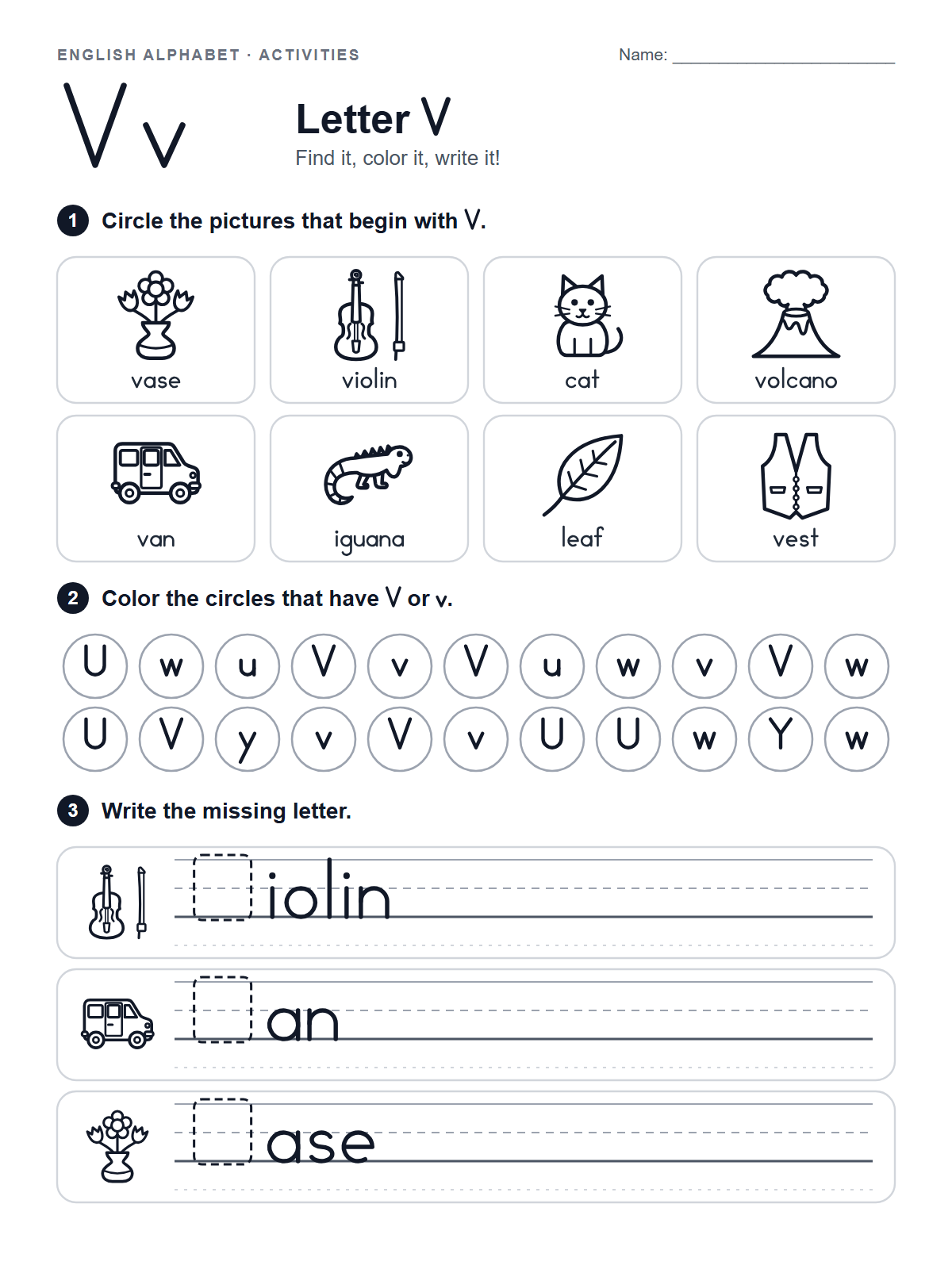 Letter V Worksheet — printable worksheet