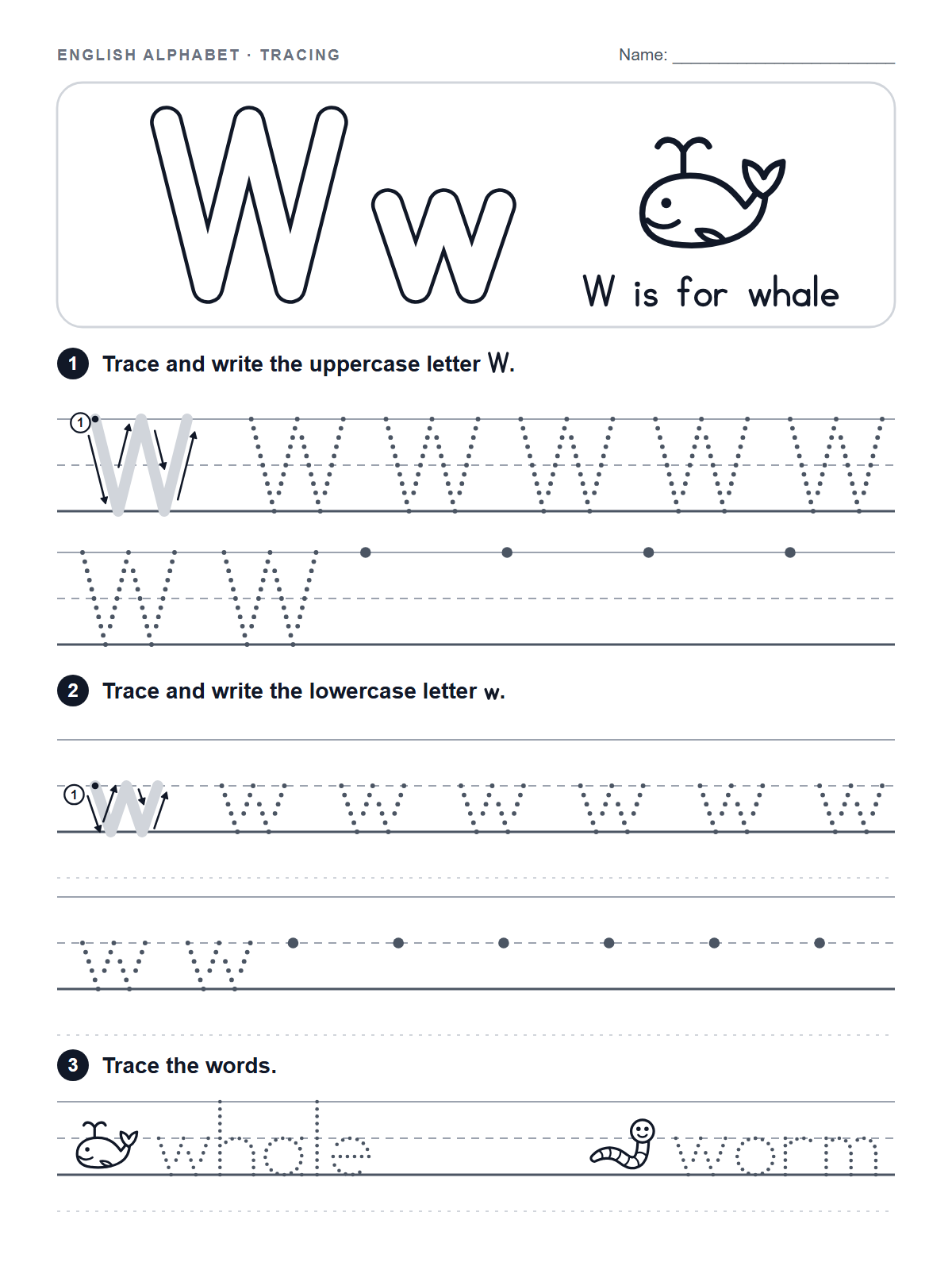 Letter W Tracing Worksheet — printable worksheet