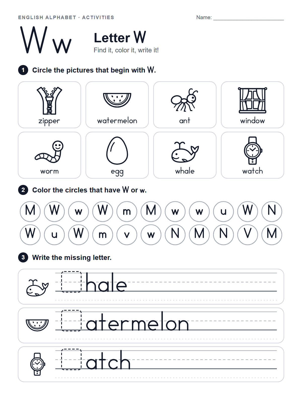 Letter W Worksheet — printable worksheet