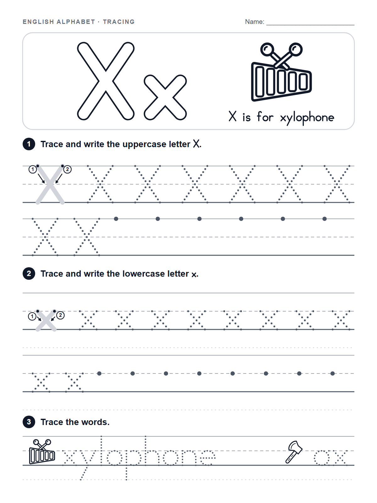Letter X Tracing Worksheet — printable worksheet