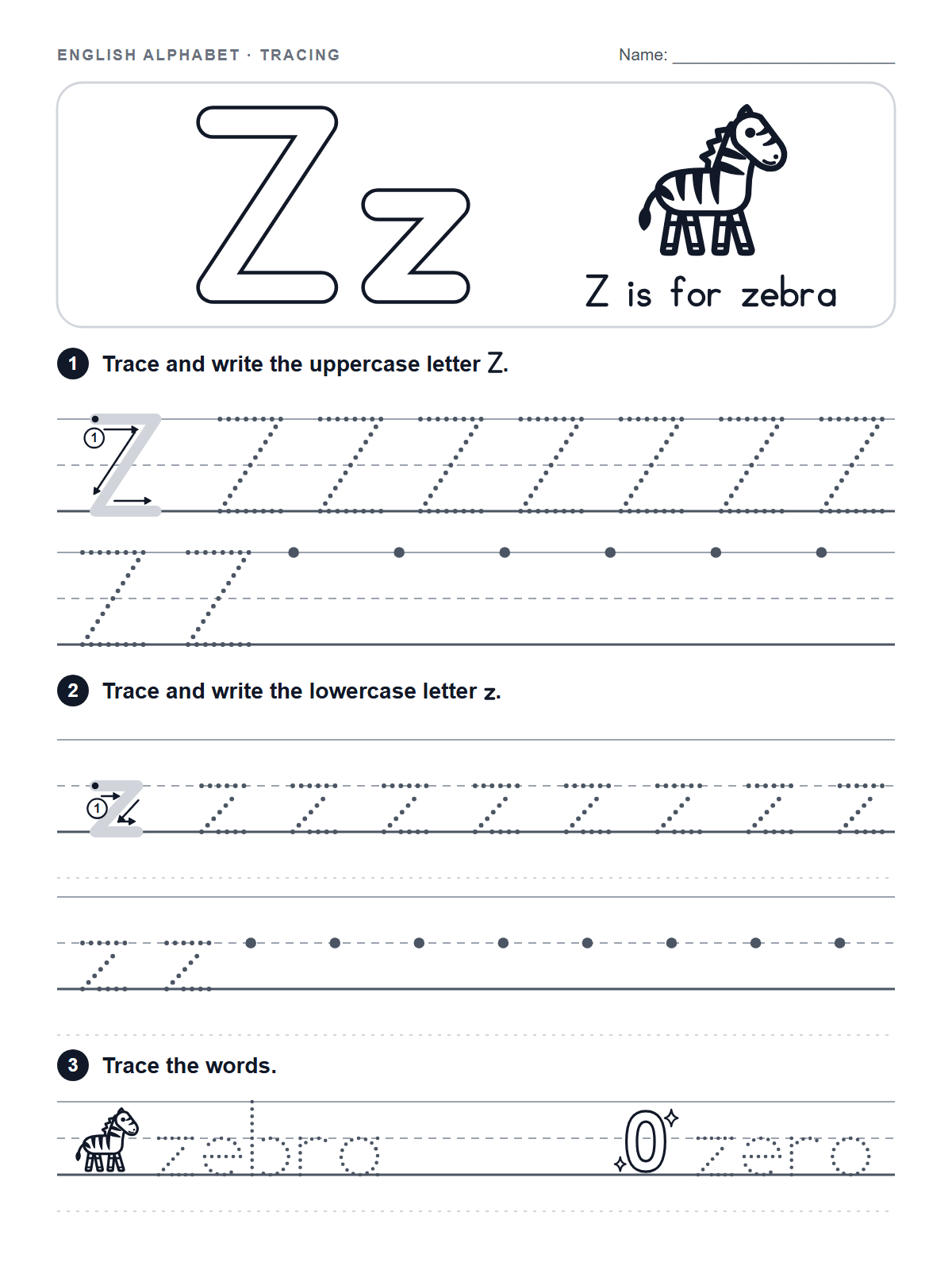 Letter Z Tracing Worksheet — printable worksheet