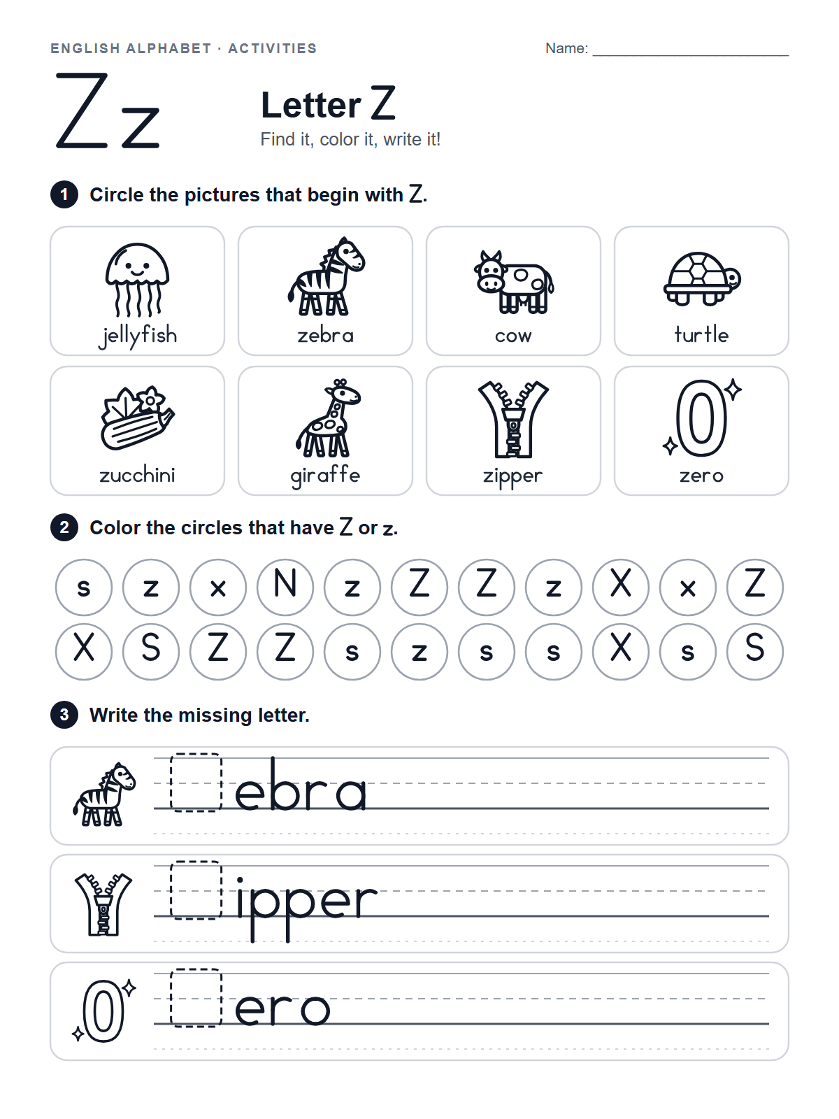 Letter Z Worksheet — printable worksheet
