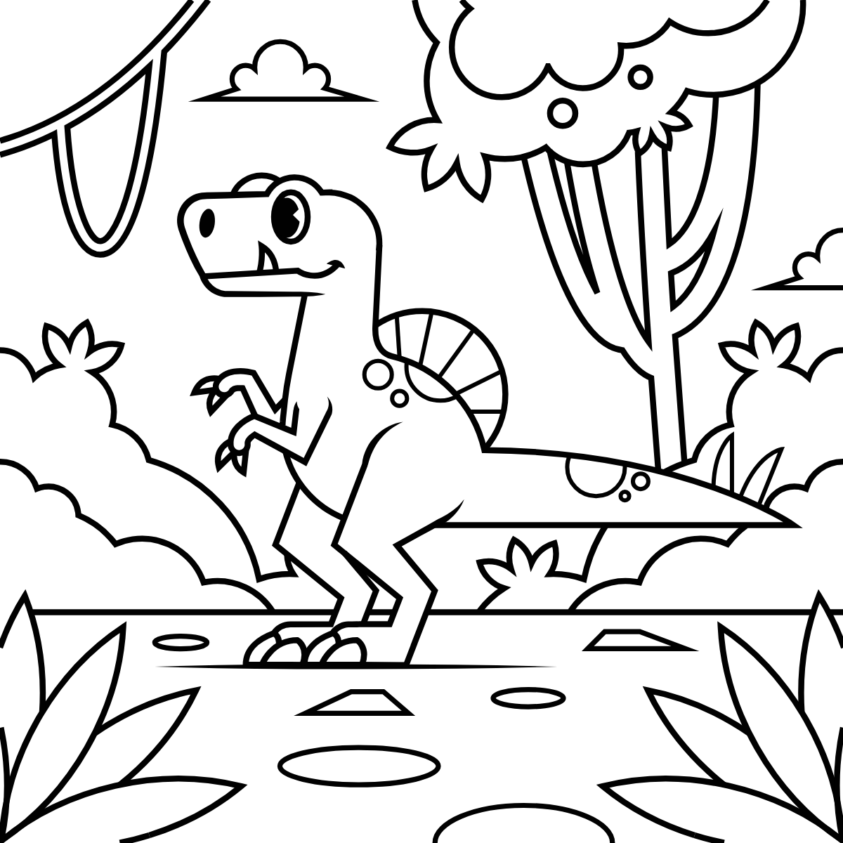 Little Raptor in Jungle — printable coloring page
