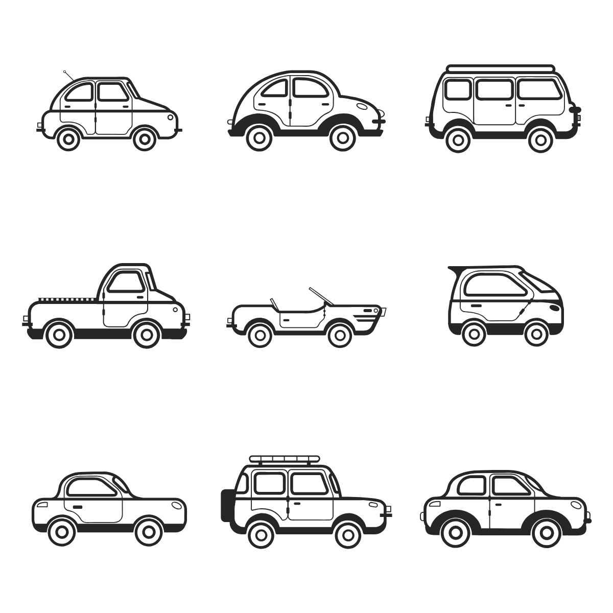 Mini Vehicle Collection — printable coloring page