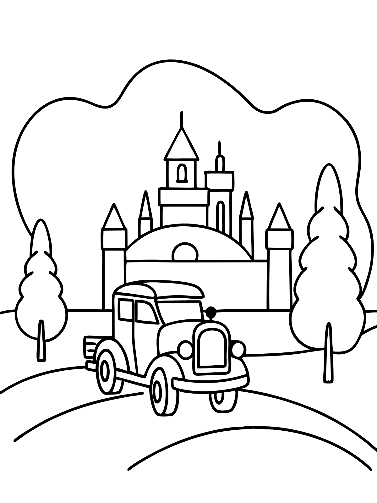 Mountain Castle Car — printable coloring page