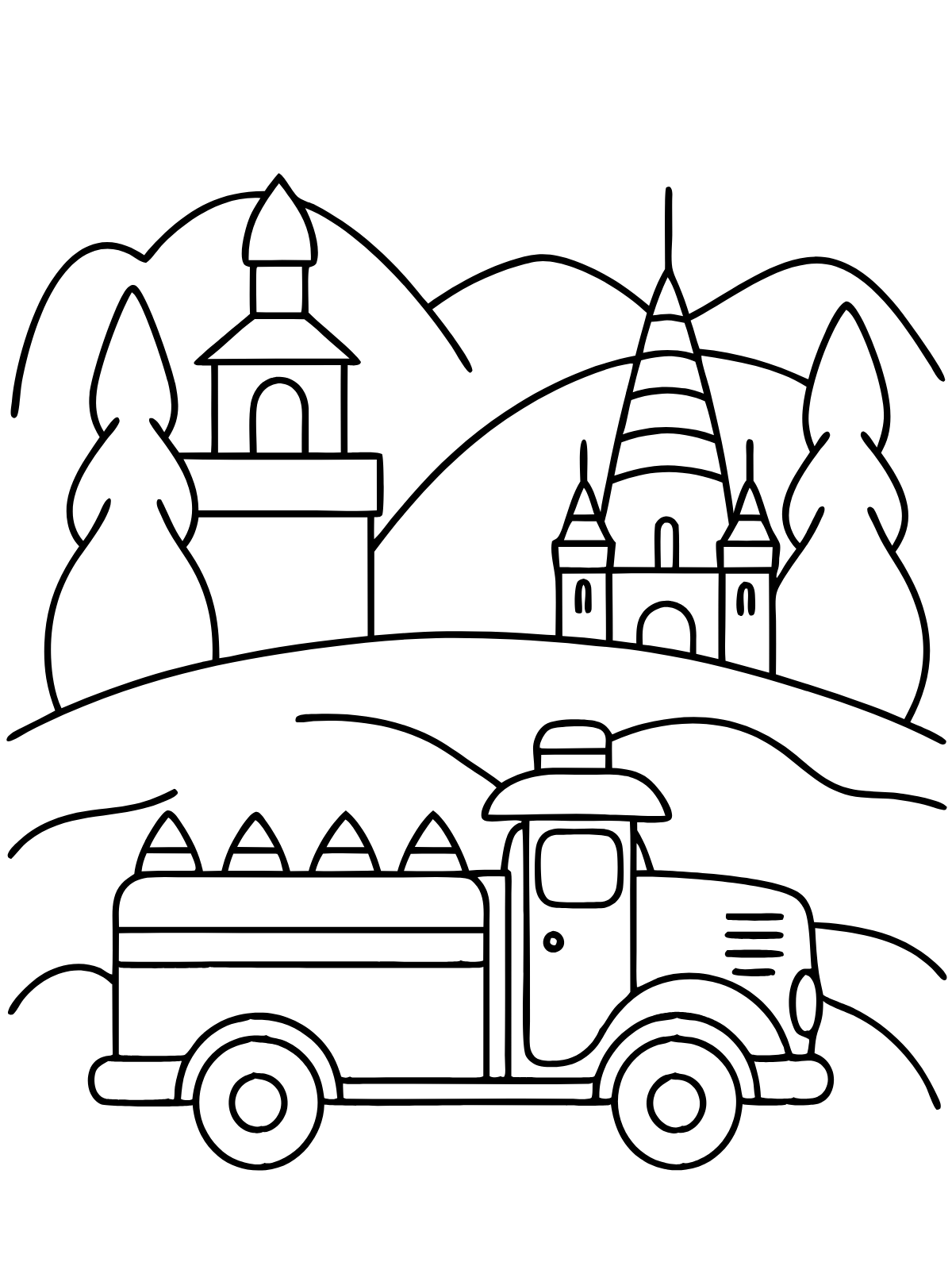 Mountain Road Bus — printable coloring page