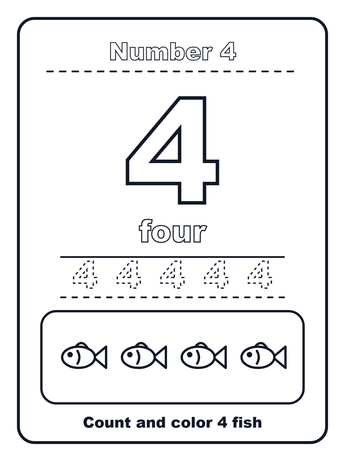 Number 4 — printable coloring page
