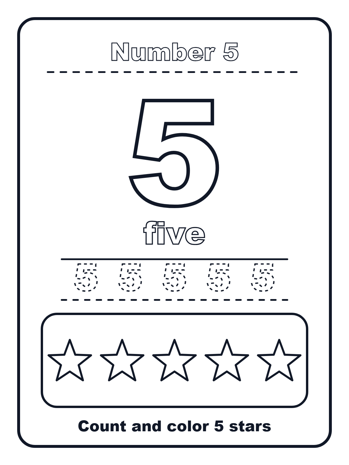 Number 5 — printable coloring page