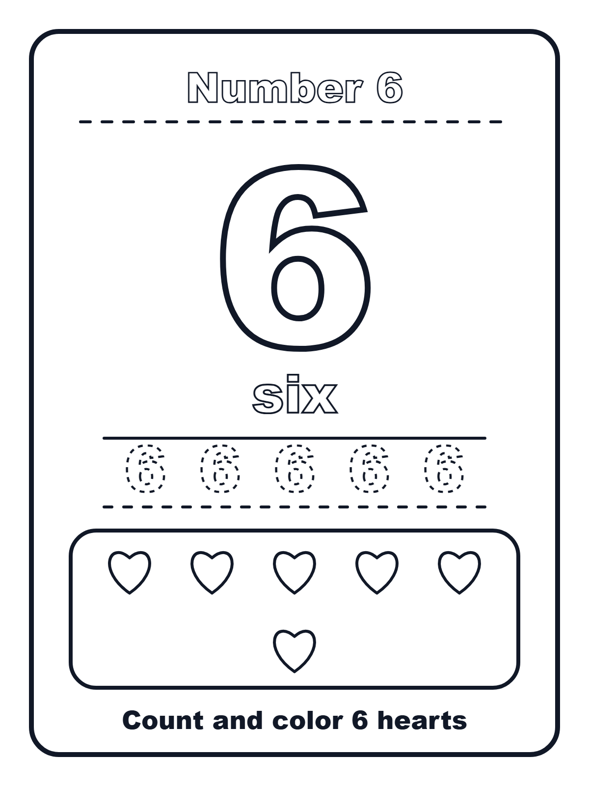 Number 6 — printable coloring page