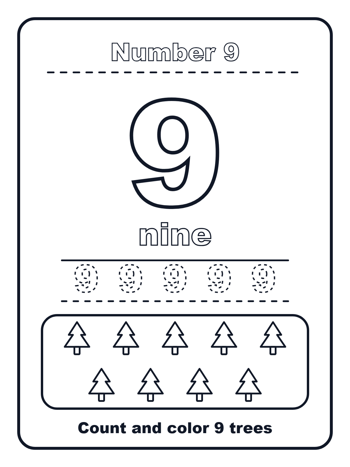 Number 9 — printable coloring page