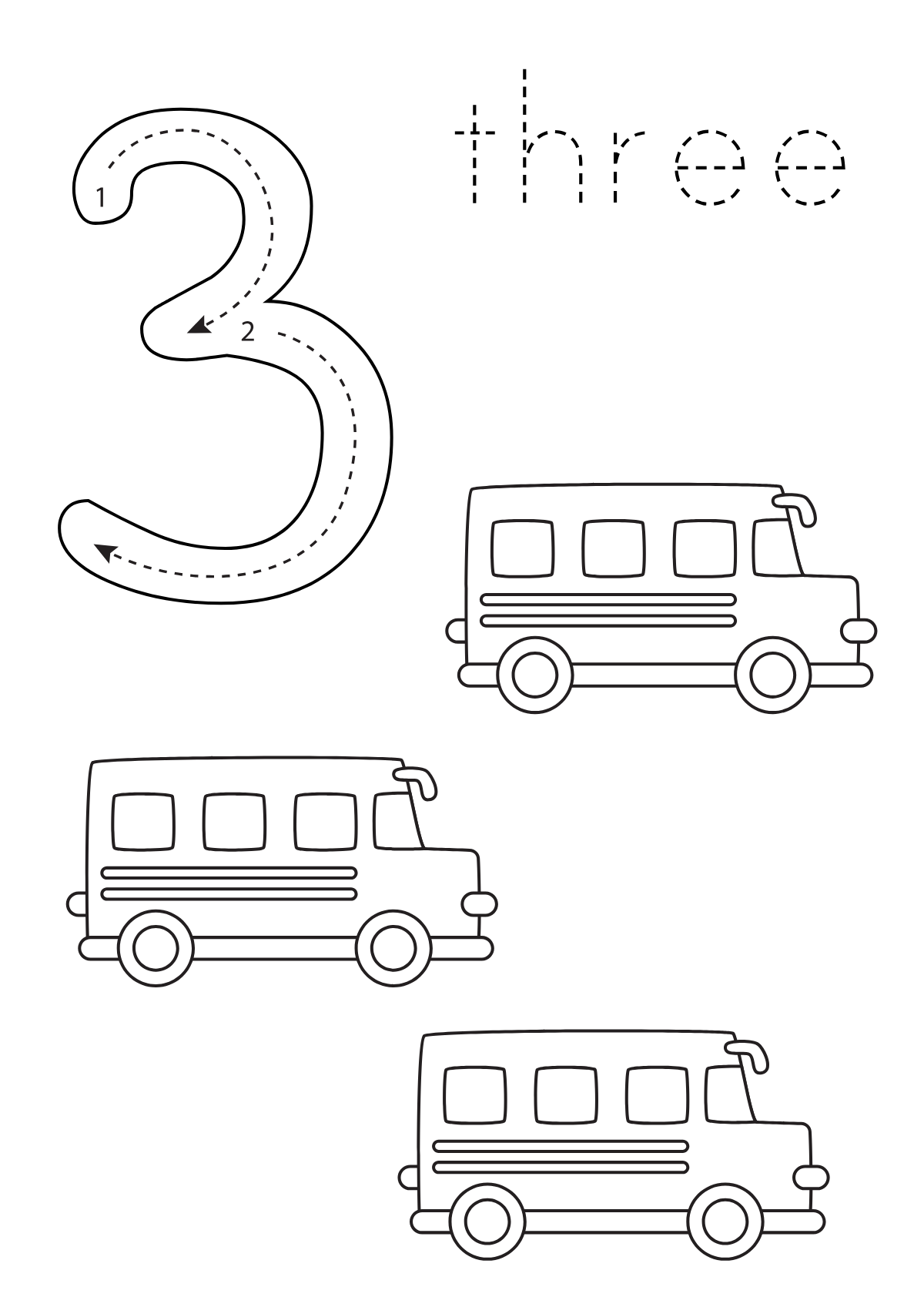 Number Three Transport — printable coloring page