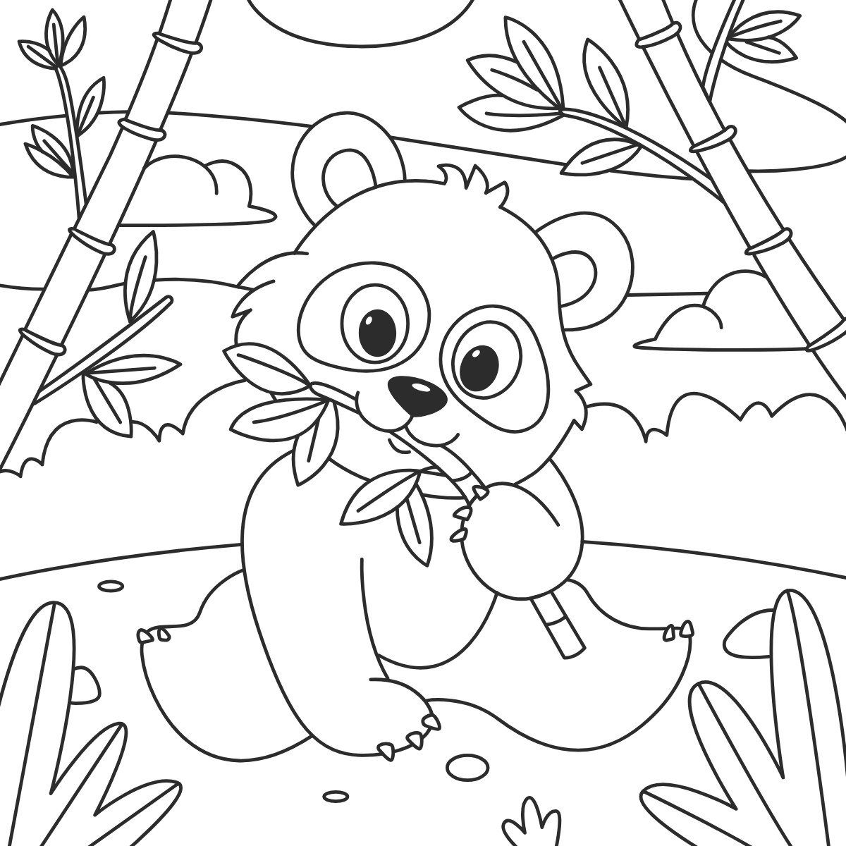 Panda Eating Bamboo — printable coloring page