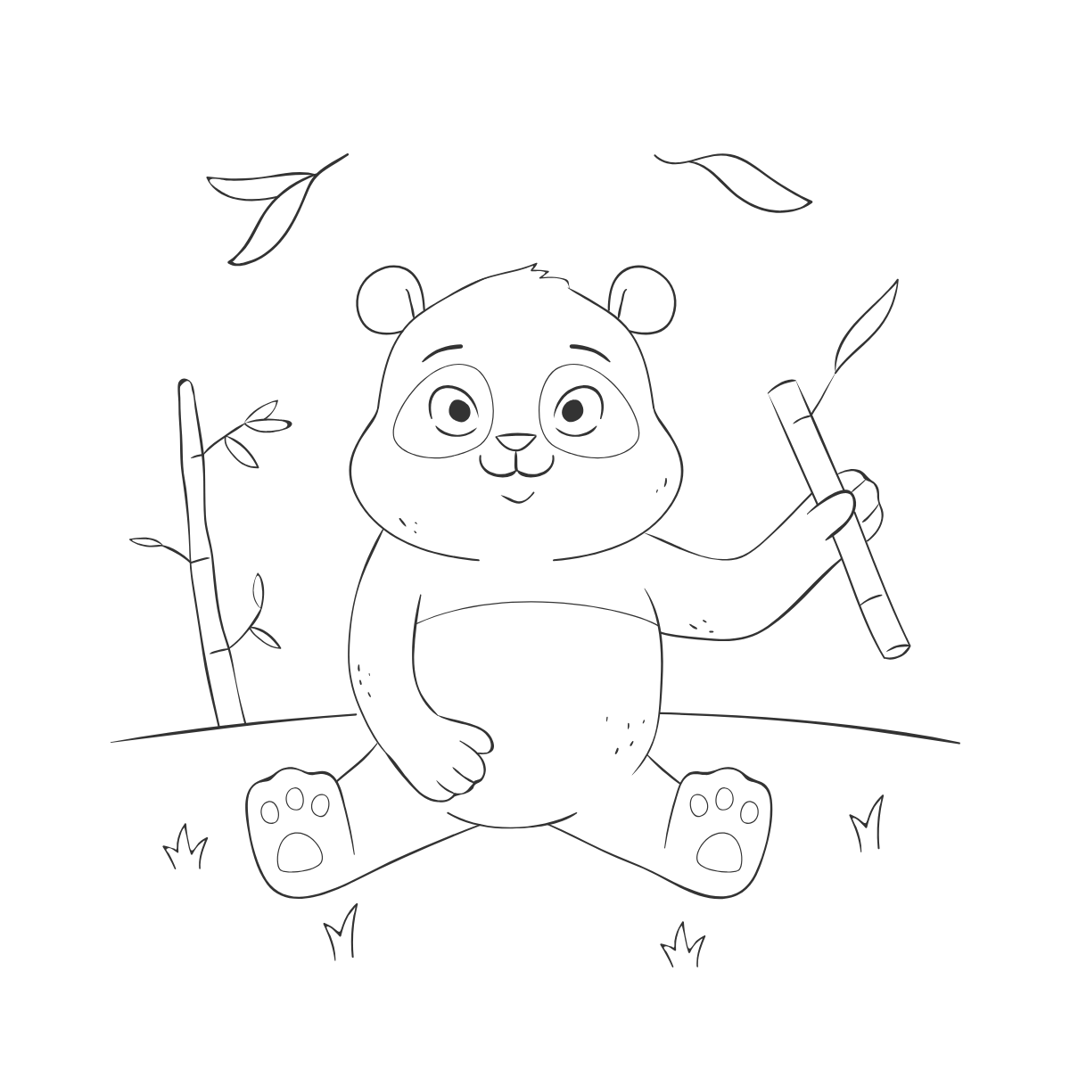 Panda with Bamboo — printable coloring page