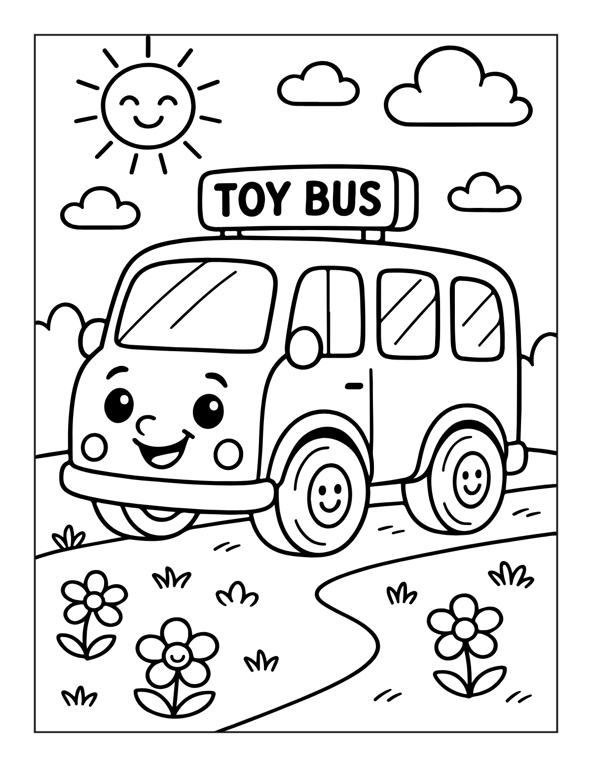 Toy Bus — printable coloring page