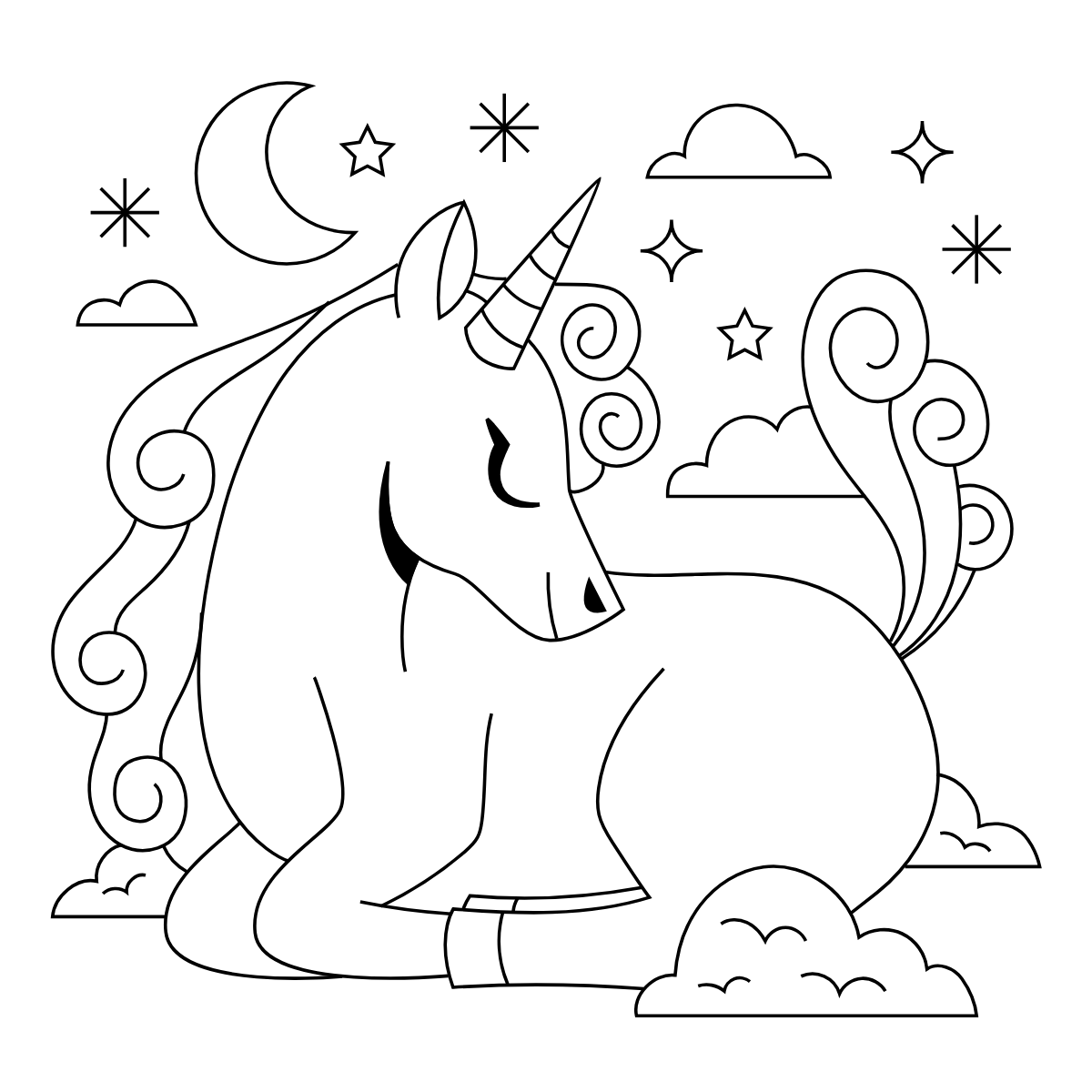 Rainbow Unicorn — printable coloring page