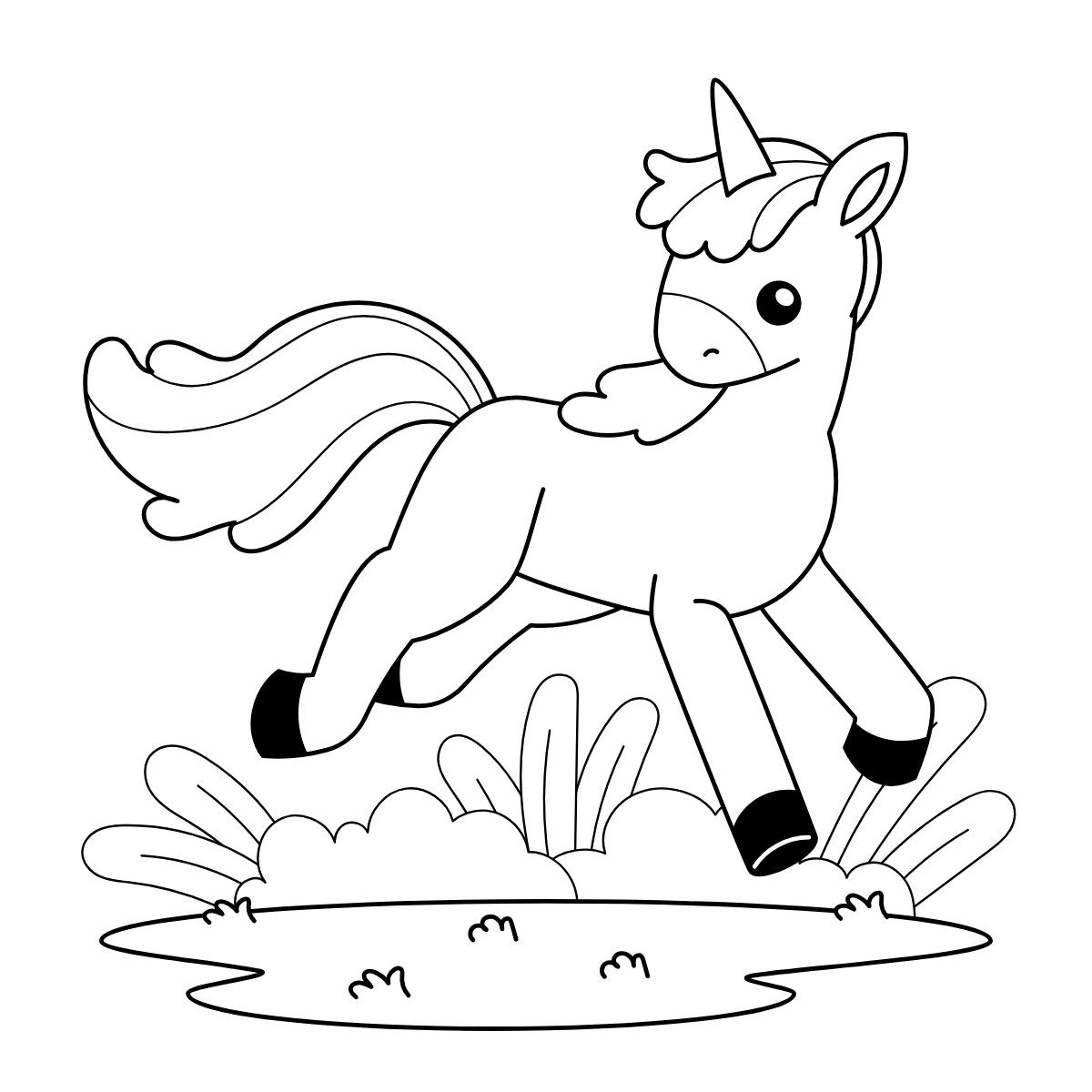 Running Baby Unicorn — printable coloring page