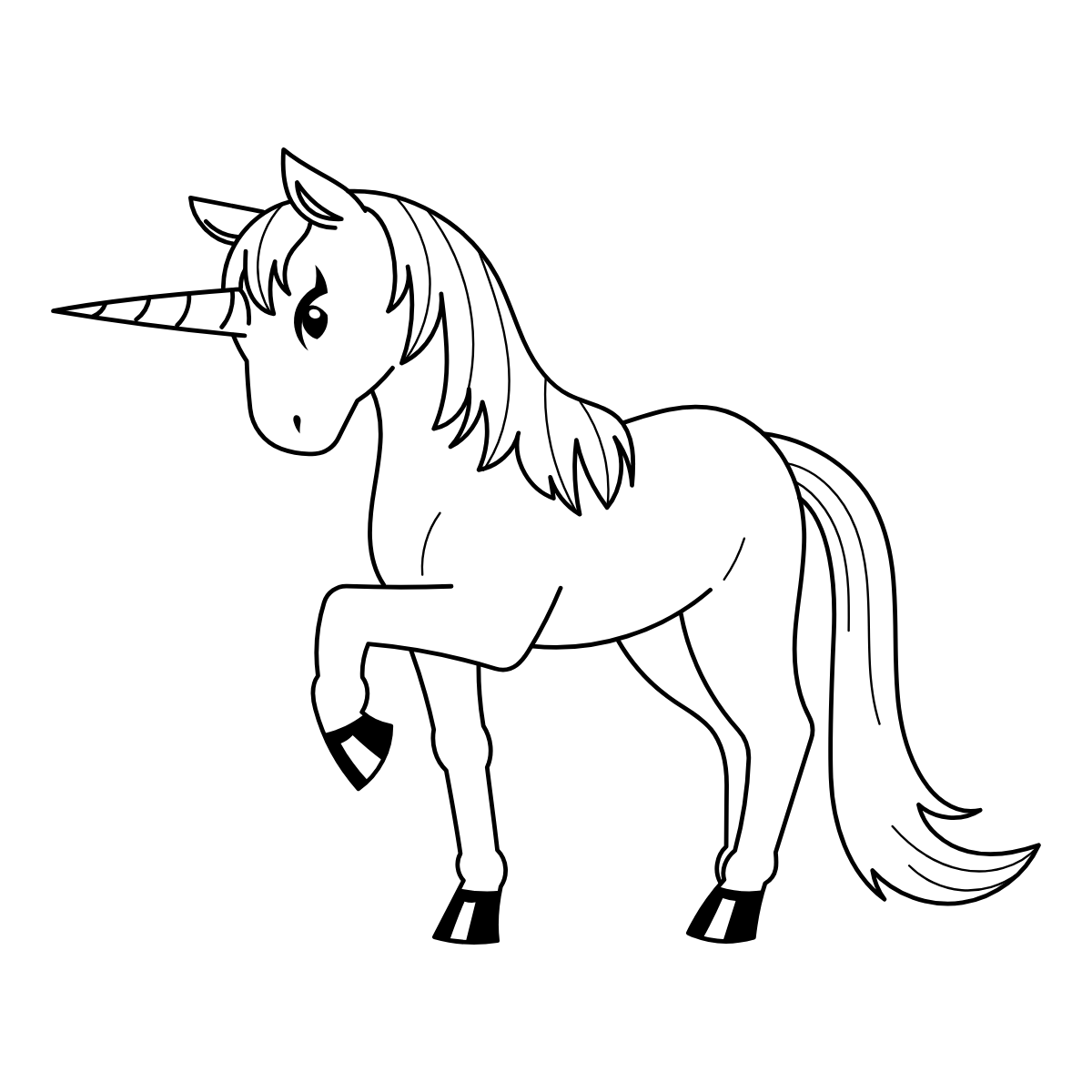 Simple Standing Unicorn — printable coloring page