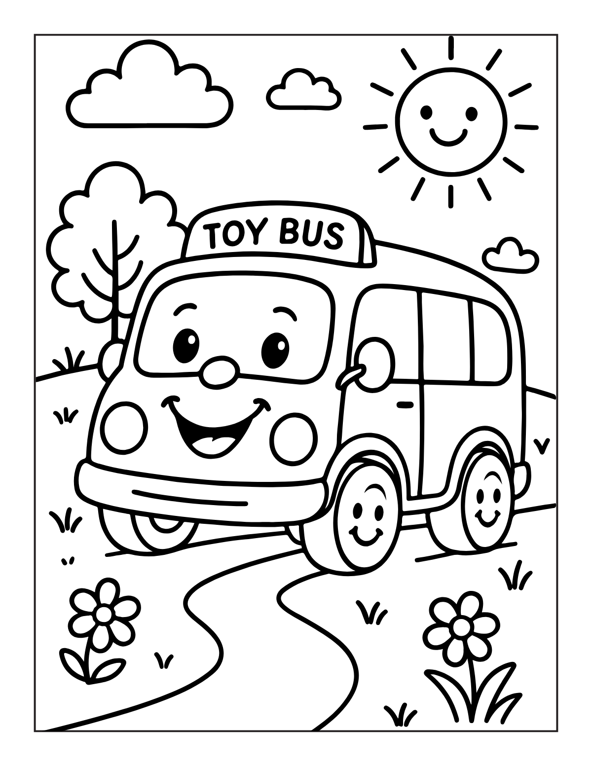 Simple Toy Bus — printable coloring page