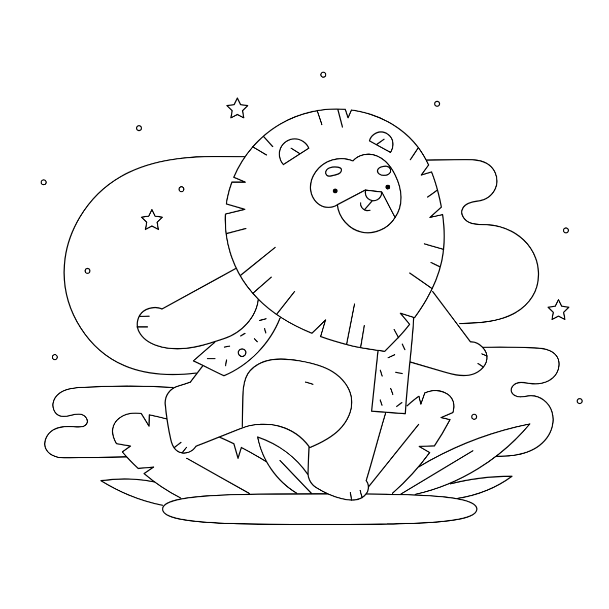 Sleepy Lion on the Moon — printable coloring page
