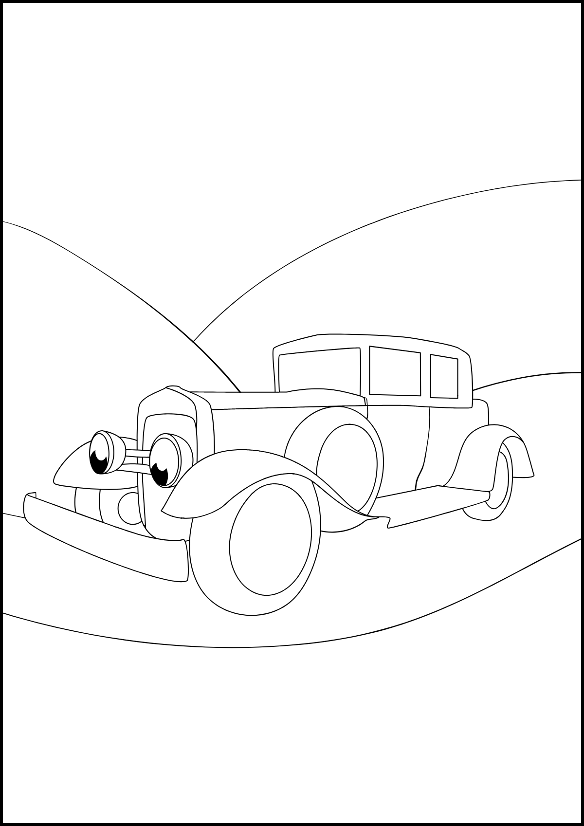 Small Car on Road — printable coloring page