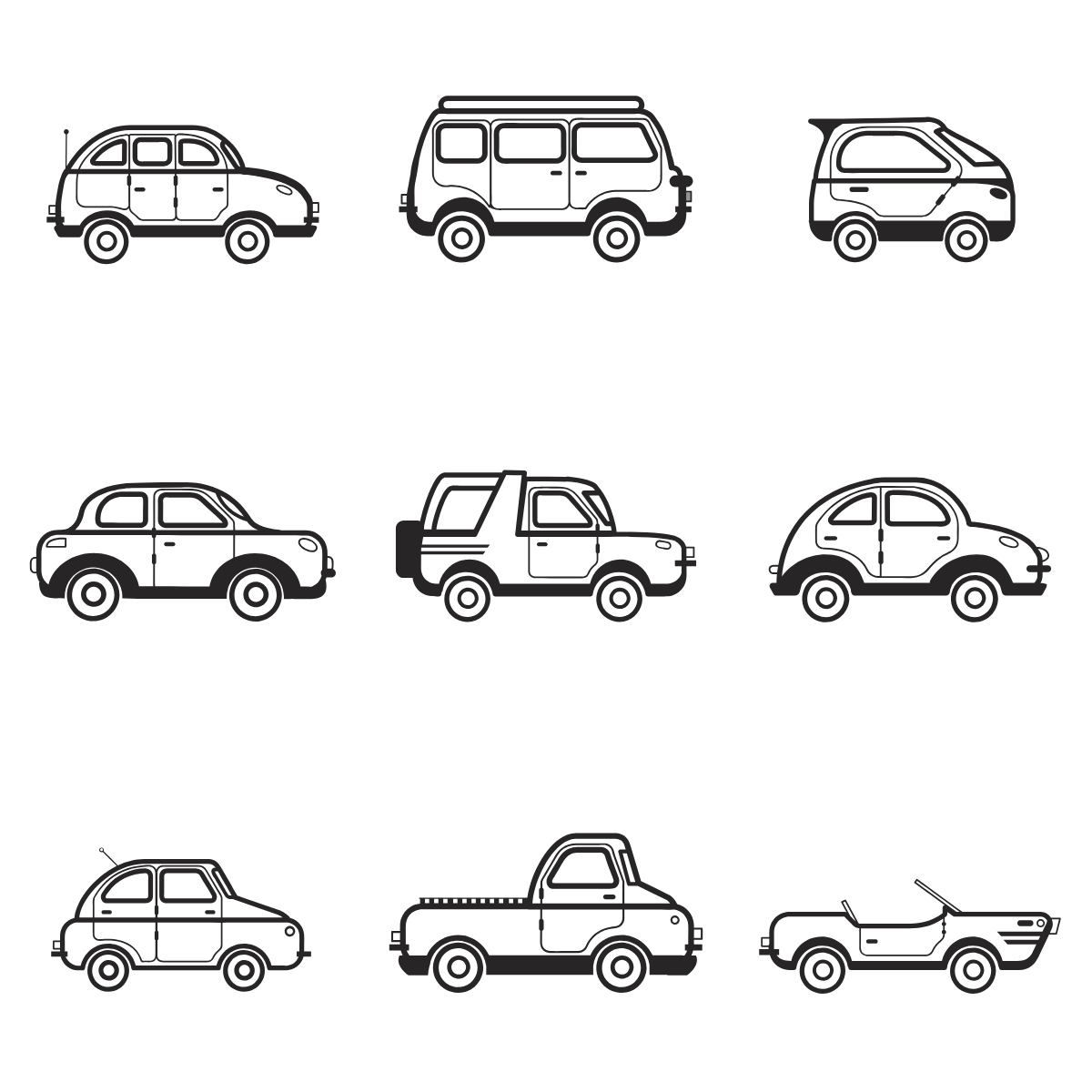 Small Car Set — printable coloring page