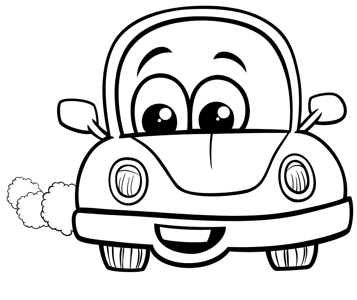 Smiling Cartoon Car Front — printable coloring page