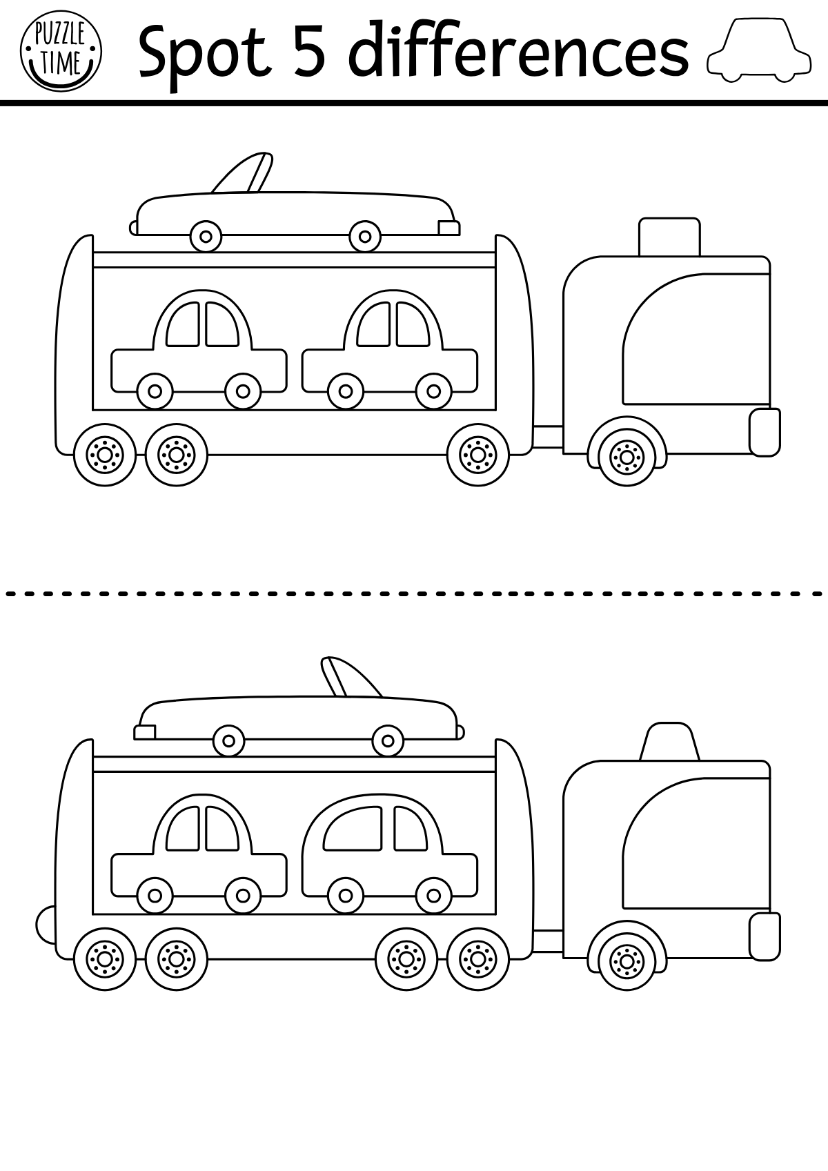 Spot the Vehicle Differences — printable coloring page