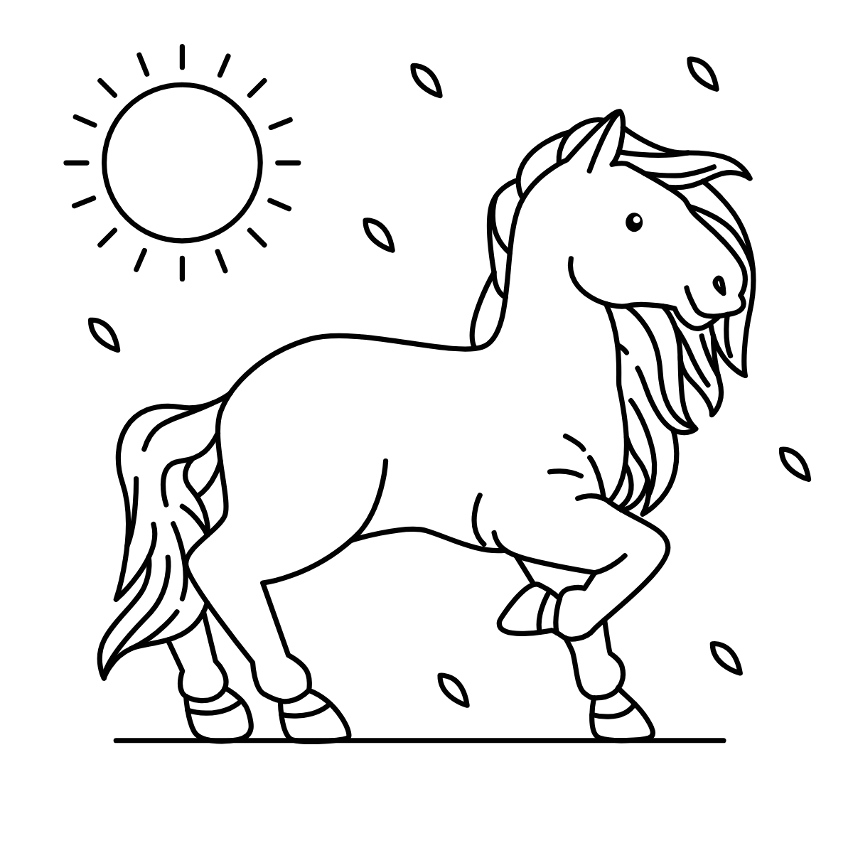 Sunny Garden Unicorn — printable coloring page