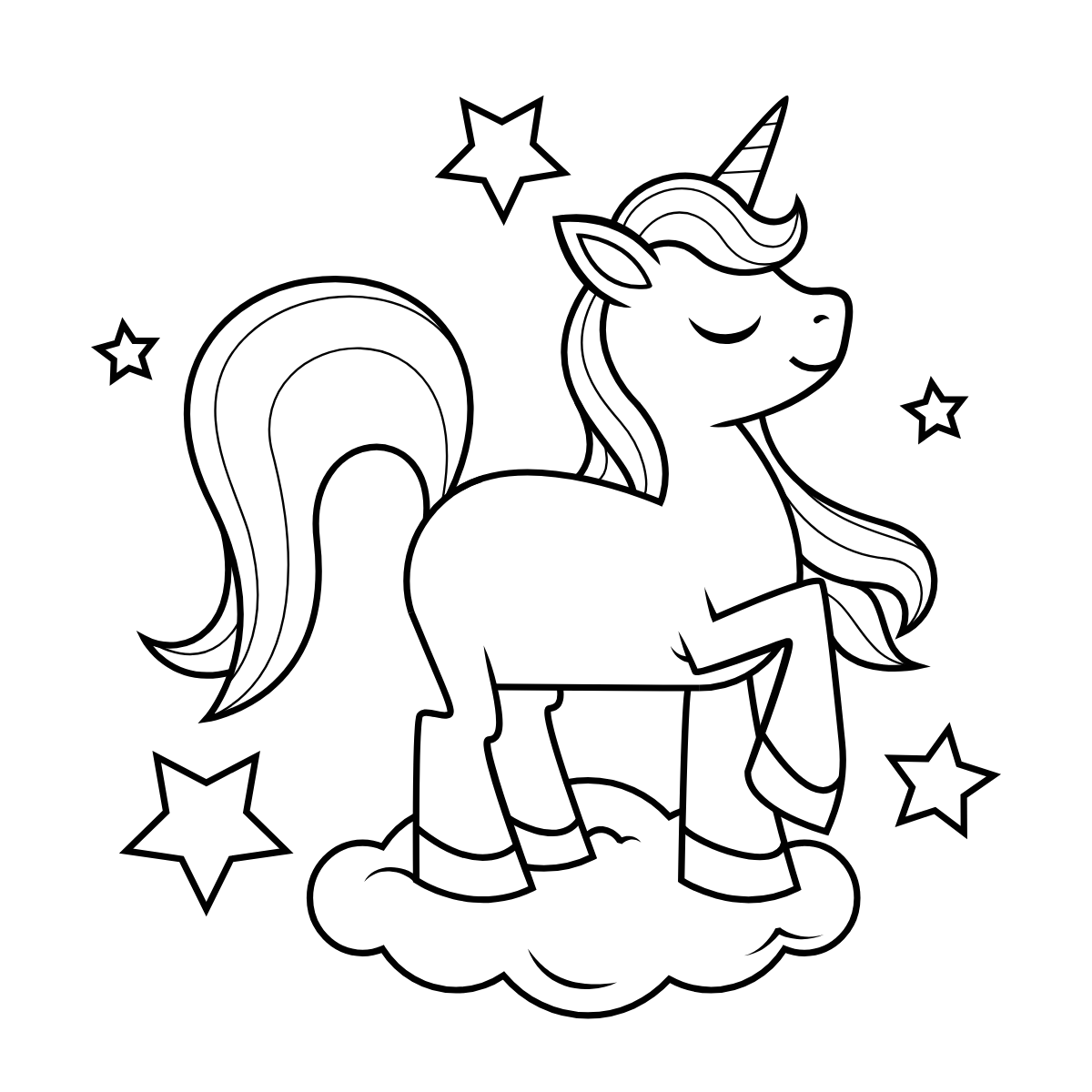 Unicorn on Cloud — printable coloring page