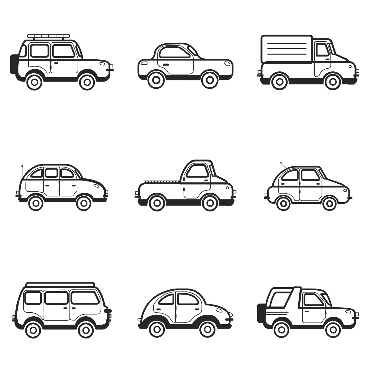 Vehicle Icons Collection — printable coloring page