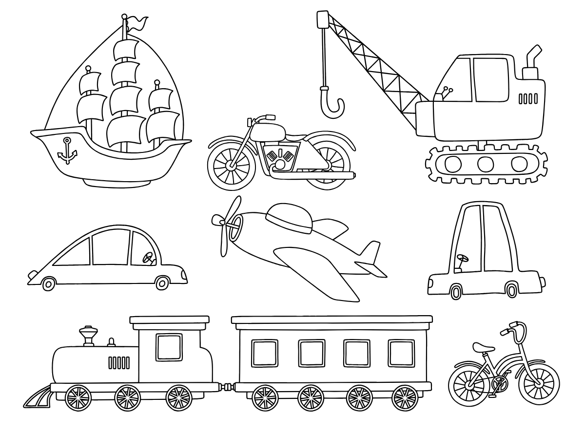 Vehicle Set — printable coloring page
